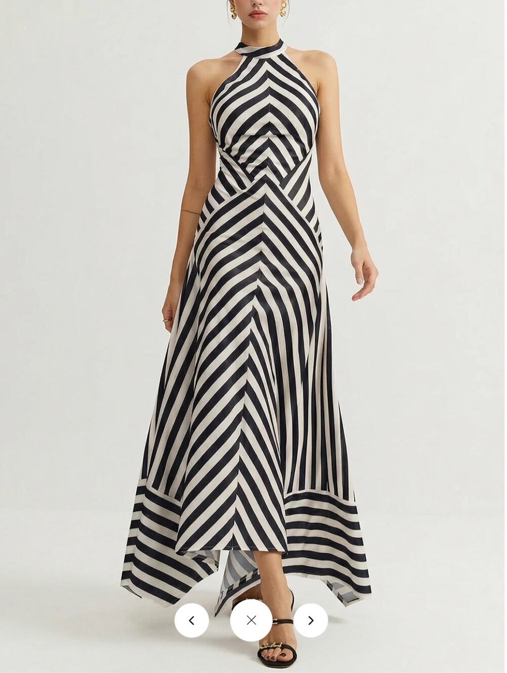 NWT Commense Halter Striped Backless Maxi Dress Sz M